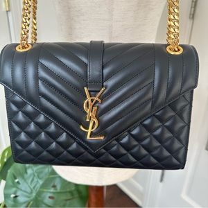 YSL SAINT LAURENT ENVELOPE MEDIUM IN QUILTED GRAIN DE POUDRE EMBOSSED LEATHER